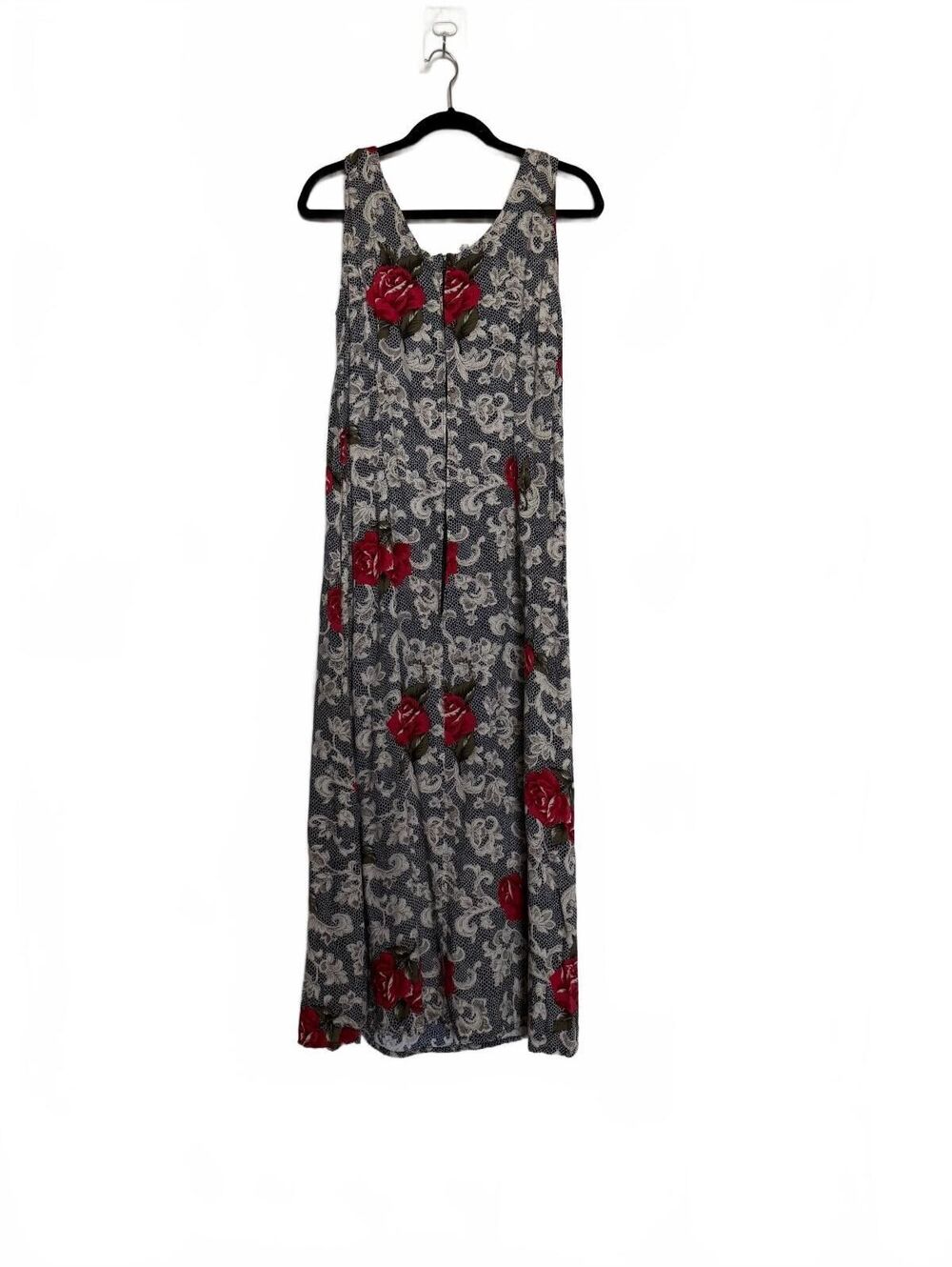90s Vintage Black Maxi Dress with Red Floral Print - Picture 4 of 5